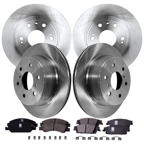 2017 Chevrolet Silverado 1500 - 4-Wheel Set Front and Rear Brake Disc and Pad Kit, Plain Surface, 6 Lugs, Front-329.95 mm/Rear-344.93 mm, Except 6 Piston BBK, enginedesignationname : L6, enginevinname : J, GAS, 6.2L 8Cyl,  Includes (4) Disc and (2) Pad Set