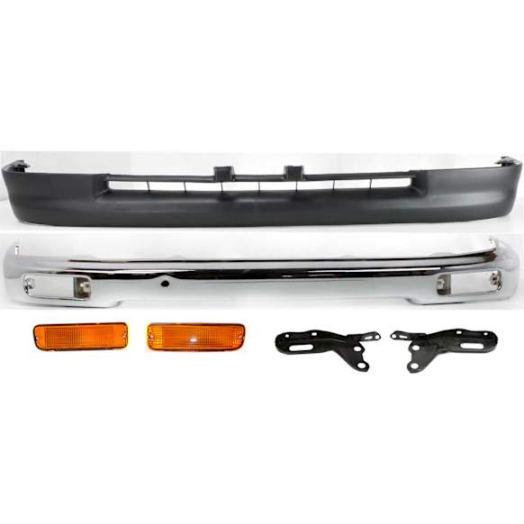 6-Piece Kit, Front Bumper, Fleetside, RWD, Chrome, Includes (1) Bumper, (2) Bumper Bracket, (2) Turn Signal Light, and (1) Valance