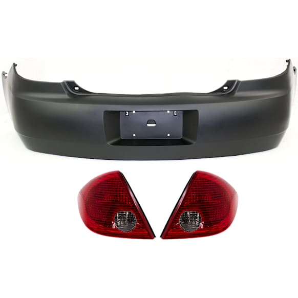 2009 Pontiac G6 - 3-Piece Kit Driver and Passenger Side Halogen Tail Light, With bulb(s),  For without CTF Package, OE Replacement, Sedan,  Includes (1) Bumper Cover and (2) Tail Light