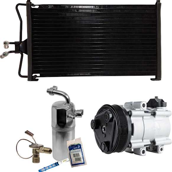 2001 Mazda Tribute - 3-Piece Kit A/C Compressor Kit, 3.0L 6Cyl, With Clutch, 6-Groove Pulley,  Includes (1) A/C Compressor, (1) A/C Condenser, and (1) A/C Service Kit (A/C Accumulator, A/C Orifice Tube, and A/C O-Ring and Gasket Seal Kit)