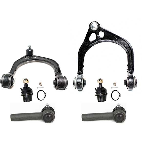 6-Piece Kit Front, Driver and Passenger Side, Upper Control Arm Kit, Includes (2) Ball Joint, (2) Control Arm, and (2) Tie Rod End