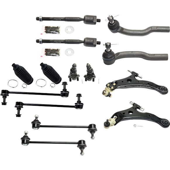 14-Piece Kit Front, Driver and Passenger Side, Lower Control Arms with Ball Joints, Steering Rack Boots, Sway Bar Links, and Tie Rod Ends