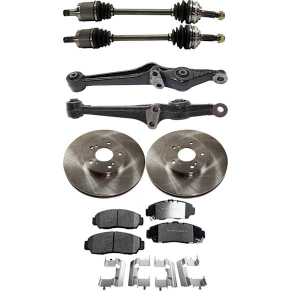 2003 Acura TL Base - 8-Piece Kit Front, Driver and Passenger Side Axle Assembly, New, 3.2L 6Cyl  Includes (2) Axle Assembly, (2) Brake Disc, (1) Brake Pad Set, and (2) Control Arm