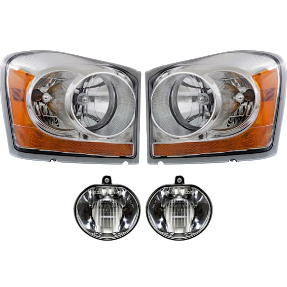 2004 Dodge Durango - 4-Piece Kit Driver and Passenger Side Halogen Headlight, With bulb(s), OE Replacement,  Includes (2) Fog Light and (2) Headlight