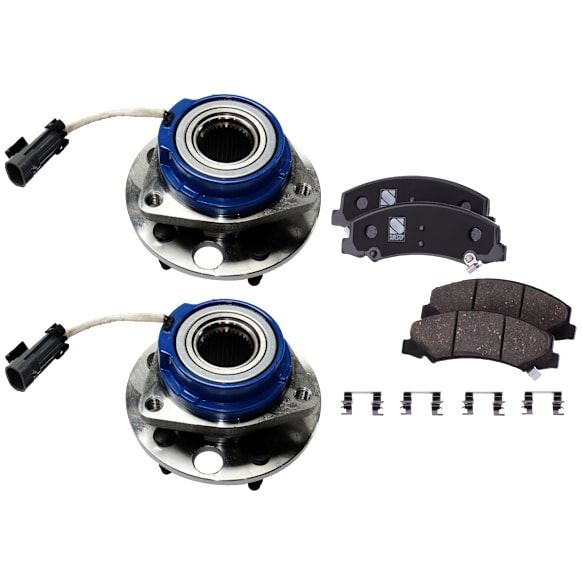 2008 Chevrolet Impala LS - 4-Piece Kit Front, Driver and Passenger Side Wheel Hub, 4-Wheel ABS, Replacement for Part # 513121 or 513187, 5 Lugs, With Bearing, With Sensor,  Includes (1) Brake Pad Set and (2) Wheel Hub