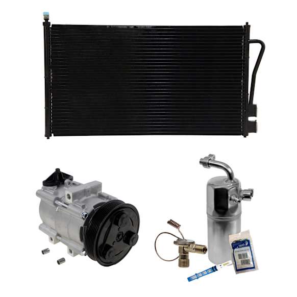 2004 Ford Focus - 3-Piece Kit A/C Compressor Kit, 2.3L 4Cyl, 5/8 Pad Drier, DOHC, With Clutch, 6-Groove Pulley,  Includes (1) A/C Compressor, (1) A/C Condenser, and (1) A/C Service Kit (A/C Accumulator, A/C Orifice Tube, and A/C O-Ring and Gasket Seal Kit)