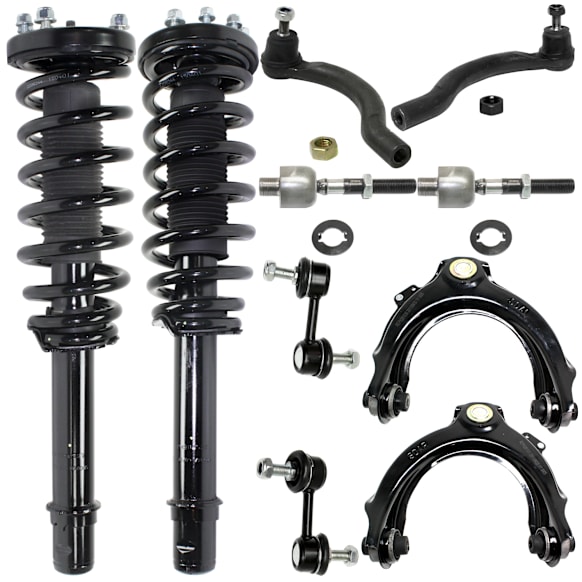 2007 Honda Accord LX - 10-Piece Kit Front, Driver and Passenger Side, Inner and Outer, Lower, Front To End Fully Loaded Strut, GAS, Except Hybrid,  Includes (2) Control Arm, (2) Loaded Strut, (2) Sway Bar Link, and (4) Tie Rod End