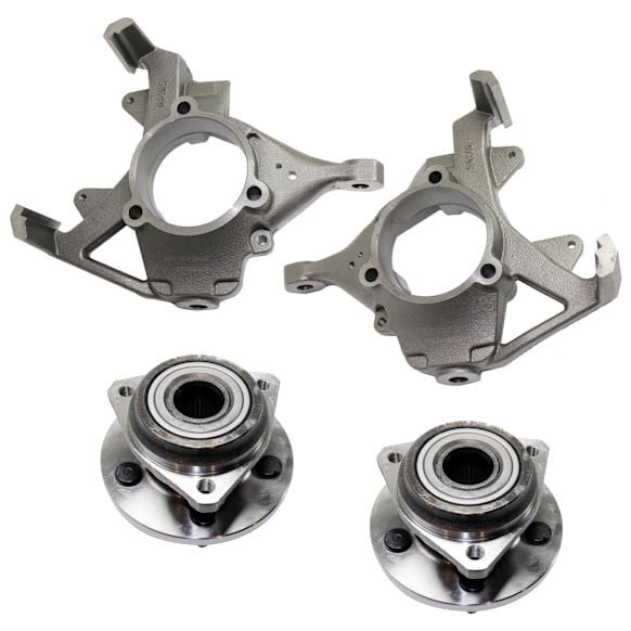 4-Piece Kit Front, Driver and Passenger Side Steering Knuckle, Without Backing Plate, Without Bearing, Includes (2) Knuckle and (2) Wheel Hub