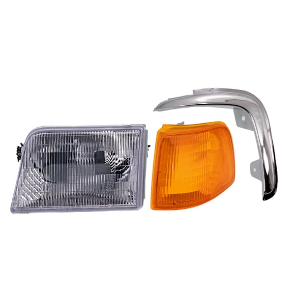 3-Piece Kit Driver Side Halogen Headlight, Includes (1) Corner Light, (1) Grille Assembly, and (1) Headlight