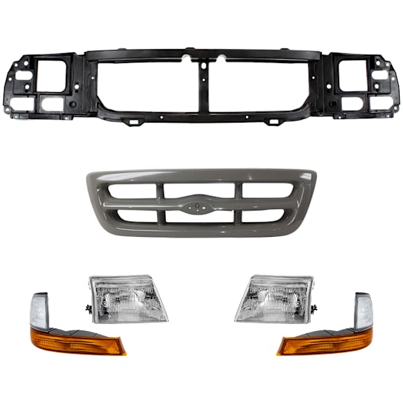 2000 Ford Ranger - 6-Piece Kit Header Panel, Rear Wheel Drive,  Includes (2) Corner Light, (1) Grille Assembly, (1) Header Panel, and (2) Headlight