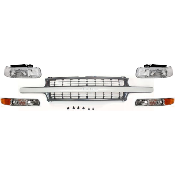 2002 Chevrolet Silverado 2500 - 5-Piece Kit Grille, Gray,  Includes (1) Grille Assembly, (2) Headlight, and (2) Parking Light