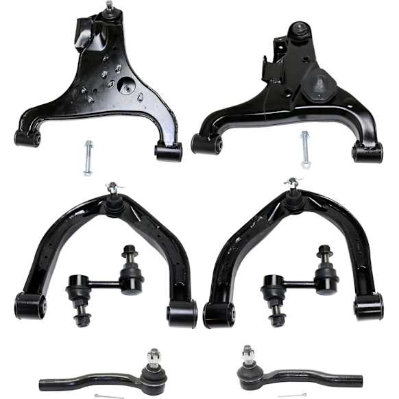 2007 Nissan Armada - 8-Piece Kit Front, Driver and Passenger Side, Upper and Lower Control Arm Kit,  Includes (4) Control Arm, (2) Sway Bar Link, and (2) Tie Rod End