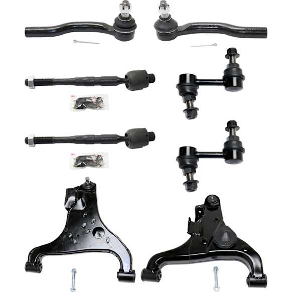 8-Piece Kit Front, Driver and Passenger Side, Lower Control Arm Kit, Includes (2) Control Arm, (2) Sway Bar Link, and (4) Tie Rod End