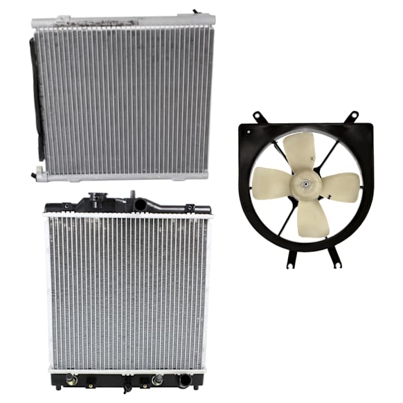 1996 Honda Civic - 3-Piece Kit A/C Condenser, 1.6L 4Cyl,  Includes (1) A/C Condenser, (1) Cooling Fan Assembly, and (1) Radiator