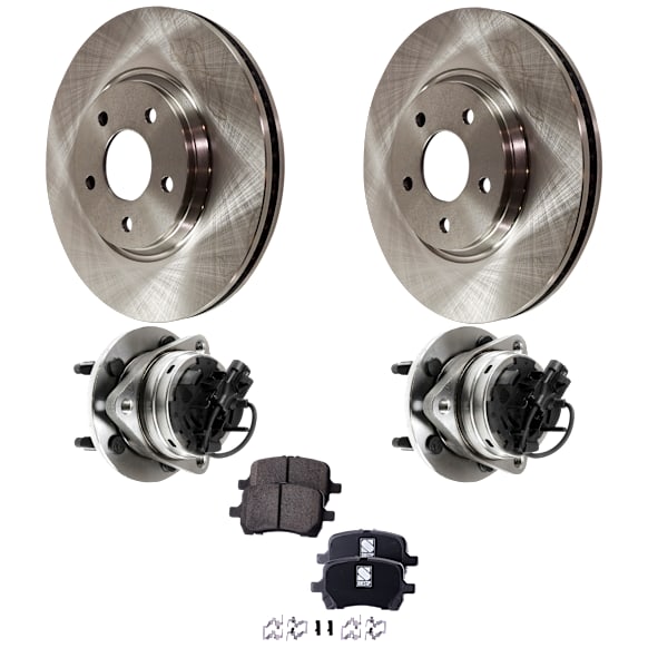 2012 Chevrolet Malibu LT - 2-Wheel Set Front Wheel Hub, 4-Wheel ABS, 5 Lugs, With Bearing, With Sensor,  Includes (2) Disc, (1) Pad Set, and (2) Wheel Hub