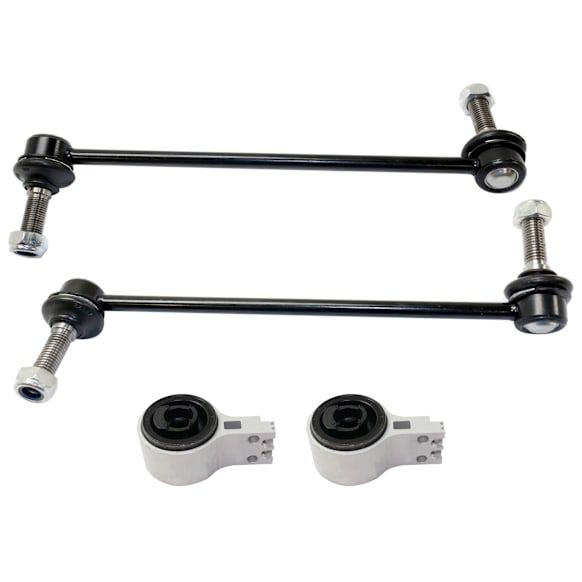 4-Piece Kit Front, Driver and Passenger Side, Lower, Rearward Control Arm Bushings, Includes (2)Control Arm Bushing and (2)Sway Bar Link