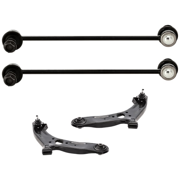 4-Piece Kit Front, Driver and Passenger Side, Lower Control Arm, includes (2)Control Arm and (2)Sway Bar Link
