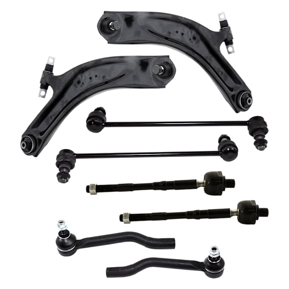8-Piece Kit Front, Driver and Passenger Side, Lower Control Arm, includes (4)Tie Rod End, (2)Control Arm, and (2)Sway Bar Link
