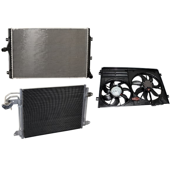 2006 Volkswagen Jetta - 3-Piece Kit A/C Condenser, 5th Generation, 2.0L 4Cyl,  Includes (1) A/C Condenser, (1) Cooling Fan Assembly, and (1) Radiator