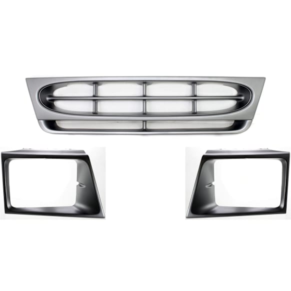 3-Piece Kit Grille Assembly with Headlight Doors, Painted Silver Shell and Insert, For Models With Sealed Beam Headlights