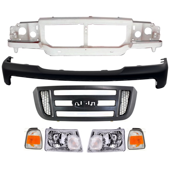 2006 Ford Ranger - 7-Piece Kit Header Panel,  Includes (1) Bumper Cover, (2) Corner Light, (1) Grille Assembly, (1) Header Panel, and (2) Headlight