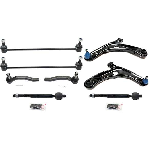 8-Piece Kit Front, Driver and Passenger Side, Lower Control Arm Kit, Includes (2) Control Arm, (2) Sway Bar Link, and (4) Tie Rod End