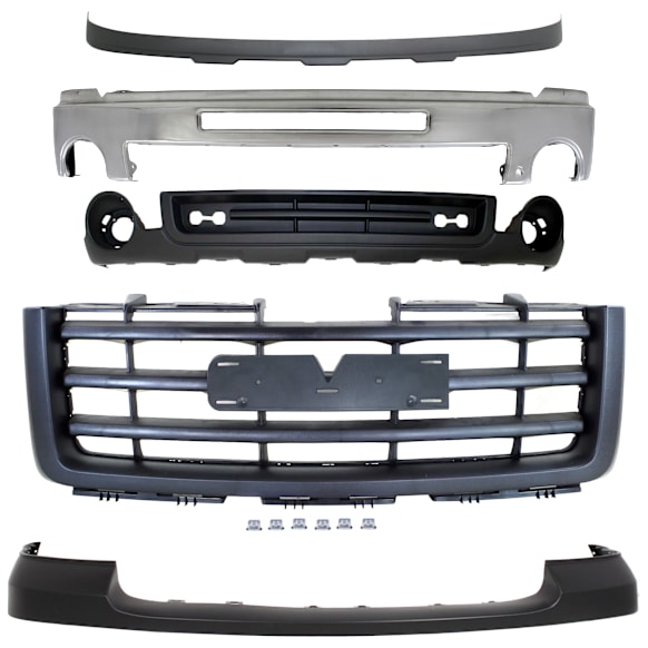 5-Piece Kit, Front Bumper, Chrome, Includes (1) Bumper, (1) Bumper Cover, (1) Grille, and (2) Valance