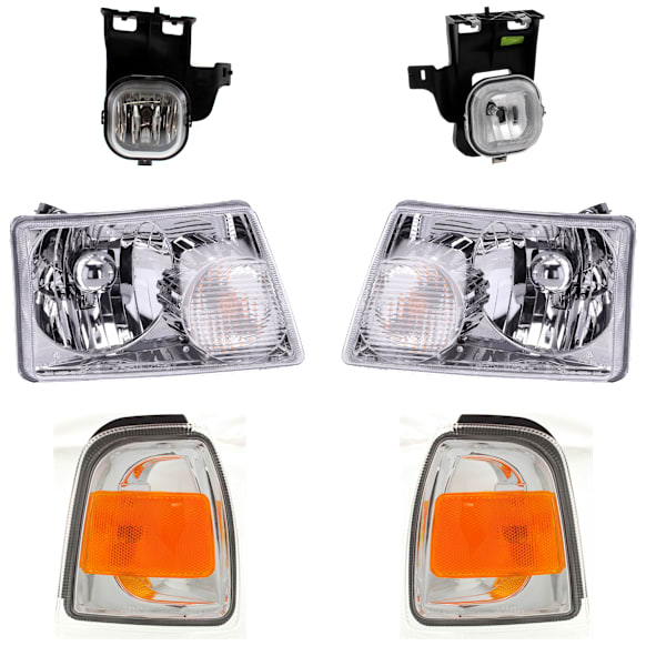 2006 Ford Ranger - 6-Piece Kit Driver and Passenger Side Halogen Headlight, With bulb(s), OE Replacement,  Includes (2) Corner Light, (2) Fog Light, and (2) Headlight