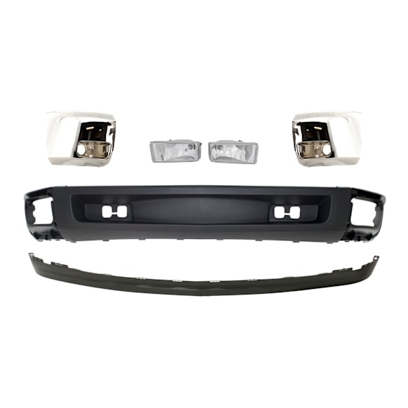 6-Piece Kit Front, Driver and Passenger Side Bumper End, Chrome, Plastic, Includes (2) Bumper End, (2) Fog Light, and (2) Valance