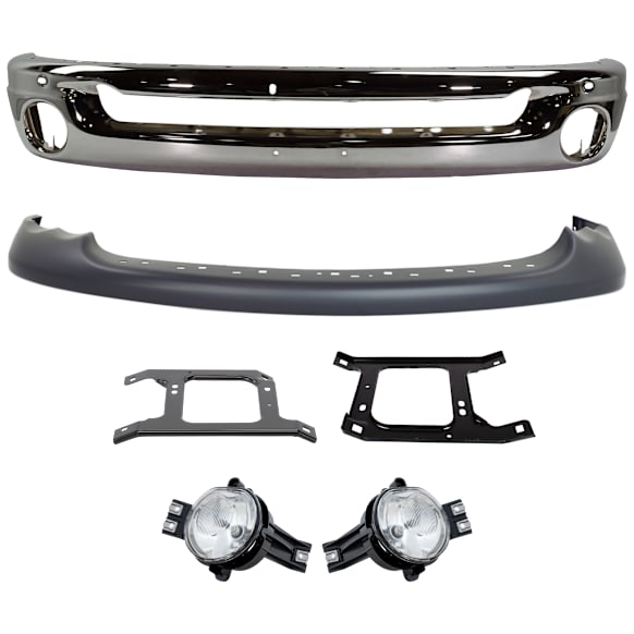 2003-2005 Dodge Ram 2500 - 6-Piece Kit Front Bumper, Chrome, Includes (1) Bumper, (2) Bumper Bracket, (2) Fog Light, and (1) Valance