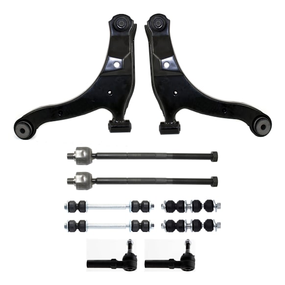 10-Piece Kit Front, Driver and Passenger Side, Lower Control Arms, Includes (2) Control Arm, (4) Sway Bar Link, and (4) Tie Rod End