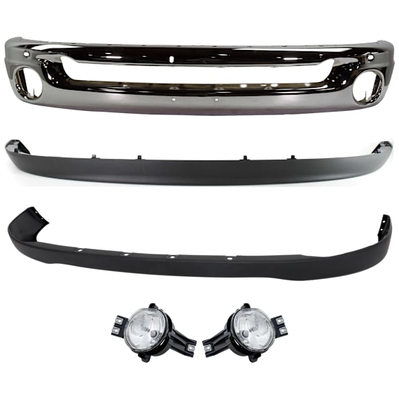 2007 Dodge Ram 1500 SLT - 5-Piece Kit Front Bumper, Chrome,  Includes (1) Bumper, (1) Bumper Cover, (2) Fog Light, and (1) Valance