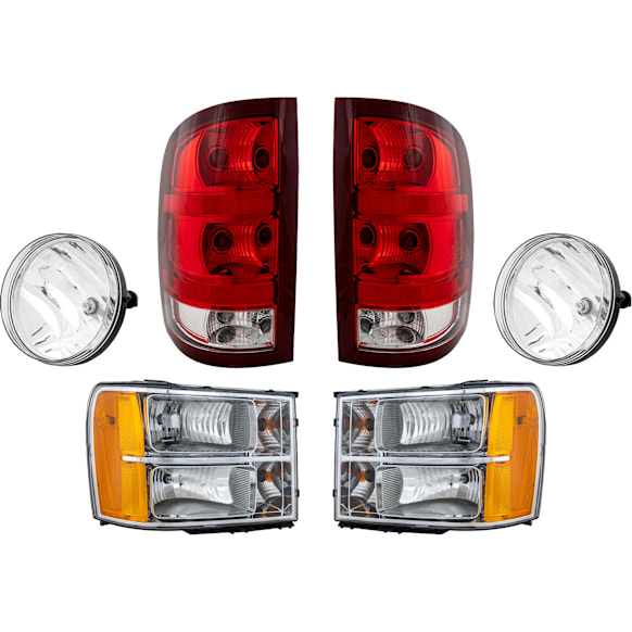 2007 GMC Sierra 1500 - 6-Piece Kit Driver and Passenger Side Halogen Headlight, With bulb(s), New Body Style, OE Replacement,  Includes (1) Fog Light, (2) Headligh, and (2) Tail Light