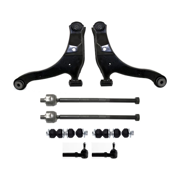 8-Piece Kit Front, Driver and Passenger Side, Lower Control Arms, Includes (2) Control Arm, (2) Sway Bar Link, and (4) Tie Rod End