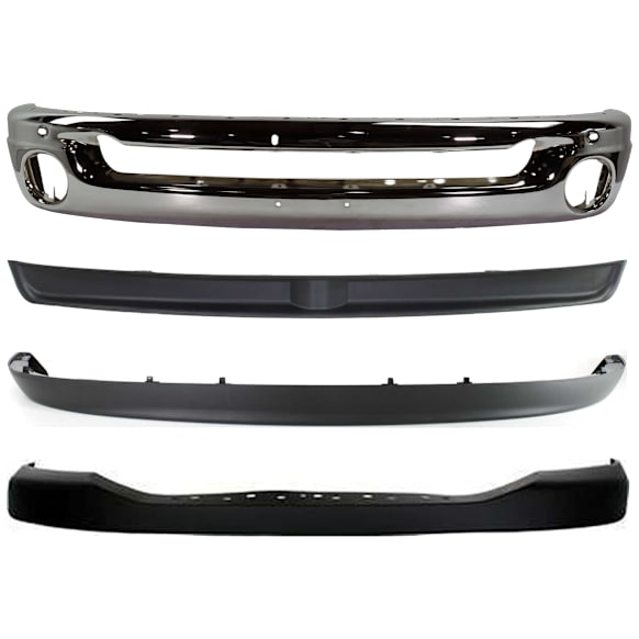 2007 Dodge Ram 1500 SLT - 4-Piece Kit Front Bumper, Chrome, Extended Crew Cab Pickup,  Includes (1) Bumper, (1) Bumper Cover, (1) Bumper Trim, and (1) Valance
