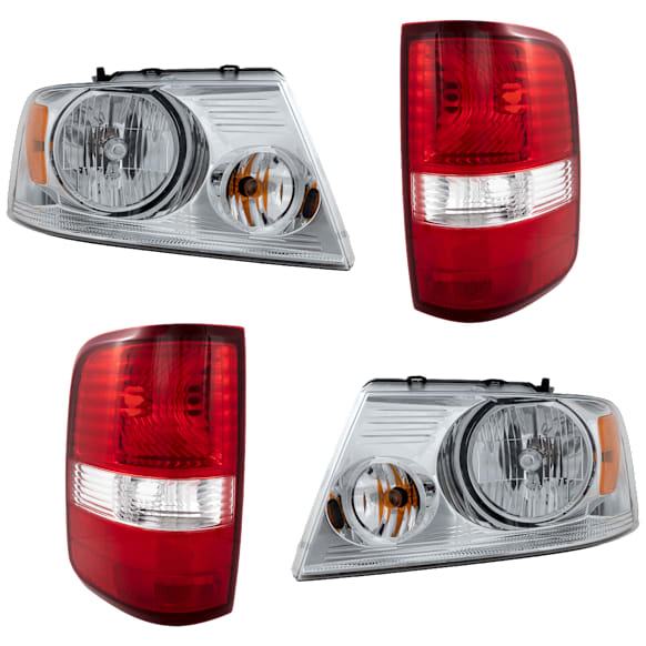 2005 Ford F-150 - 4-Piece Kit Driver and Passenger Side Halogen Headlight, With bulb(s), OE Replacement,  Includes (2) Headlight and (2) Tail Light