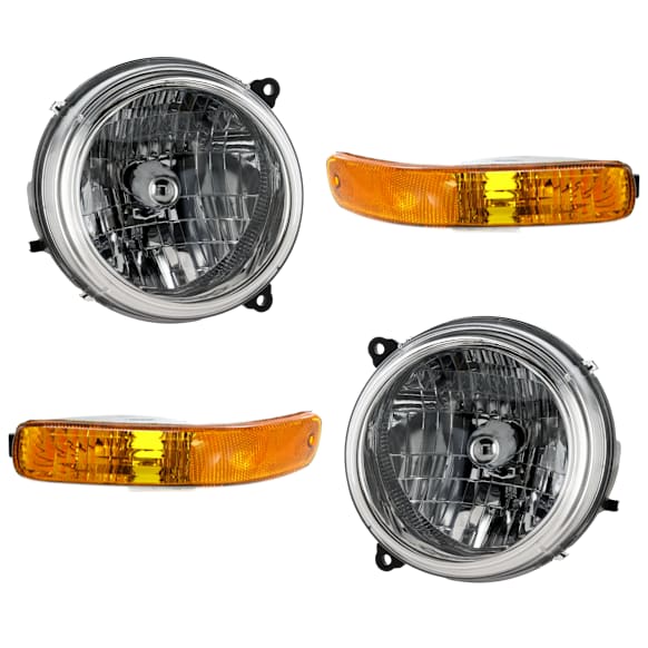 2002 Jeep Liberty - 4-Piece Kit Driver and Passenger Side Halogen Headlight, With bulb(s), OE Replacement,  Includes (2) Headlight and (2) Parking Light