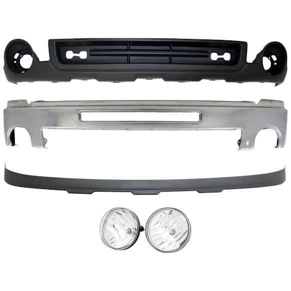 2012 GMC Sierra 1500 SLE - 5-Piece Kit Front Bumper, For Models With Towing Package, Chrome,  Includes (1) Bumper, (2) Fog Light, and (2) Valance