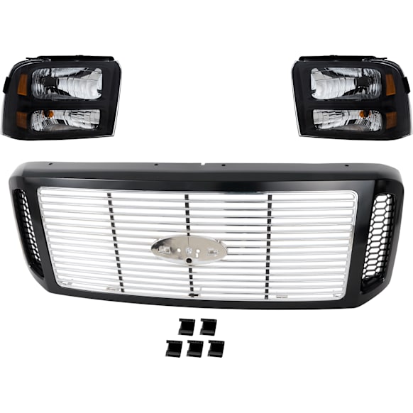 2005-2007 Ford F-250 Super Duty - 3-Piece Kit Harley-Davidson Edition Grille Painted Black Shell with Chrome Insert