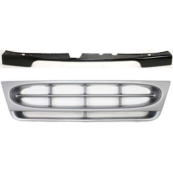 2001 Ford E-250 Econoline Base - 2-Piece Kit Grille, Painted Silver, For Models With Sealed Beam Headlights,  Includes (1) Bumper Filler and (1) Grille Assembly