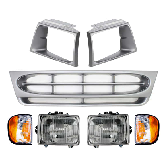 1997-2002 Ford E-150 Econoline - 7-Piece Kit Halogen Headlight, For Models With Short Bed, Includes (2) Corner Light, (1) Grille Assembly, (2) Headlight, and (2) Headlight Door