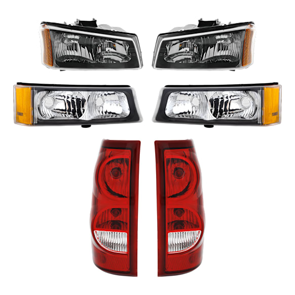 6-Piece Kit Driver and Passenger Side Halogen Tail Light, With bulb(s), Includes (2) Headlight, (2) Tail Light, and (2) Turn Signal Light