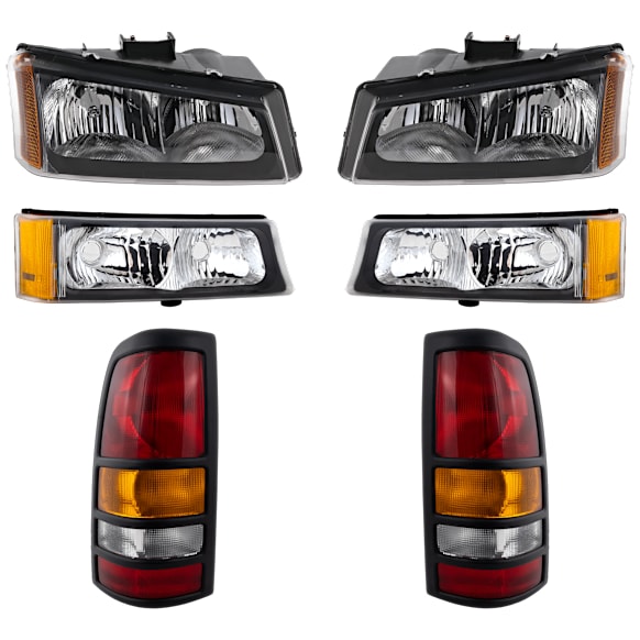 6-Piece Kit Driver and Passenger Side Halogen Tail Light, With bulb(s), Includes (2) Headlight, (2) Tail Light, and (2) Turn Signal Light