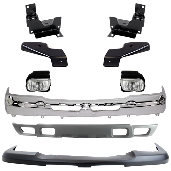2004 Chevrolet Silverado 1500 Base - 9-Piece Kit Front Bumper, Chrome,  Includes (1) Bumper, (4) Bumper Bracket, (1) Bumper Cover, (2) Fog Light, and (1) Valance