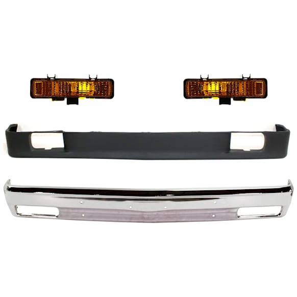 1983-1990 Chevrolet S10 Blazer - 4-Piece Kit, Front Bumper, Chrome, Includes (1) Bumper, (2) Turn Signal Light, and (1) Valance