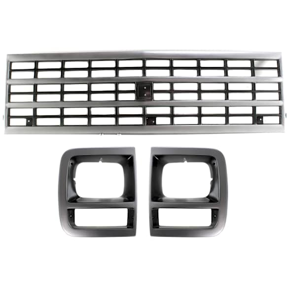 1992-1995 Chevrolet G20 - 3-Piece Kit, Grille Silver Shell with Black Insert, For Models With Single Headlights, Includes (1) Grille and (2) Headlight Door