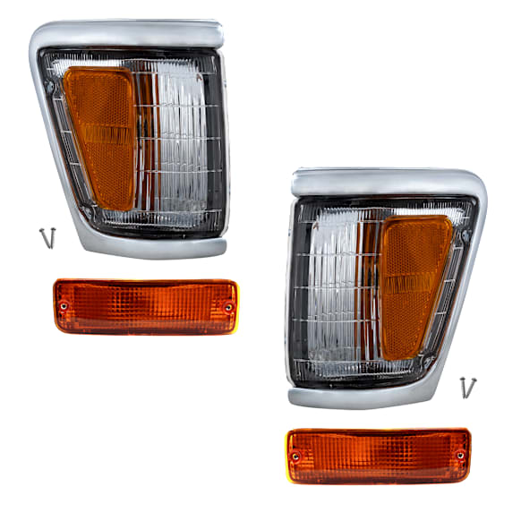 1993 Toyota Pickup - 4-Piece Kit Driver and Passenger Side Halogen Corner Light, With bulb(s), 4WD,  Includes (2) Corner Light and (2) Turn Signal Light