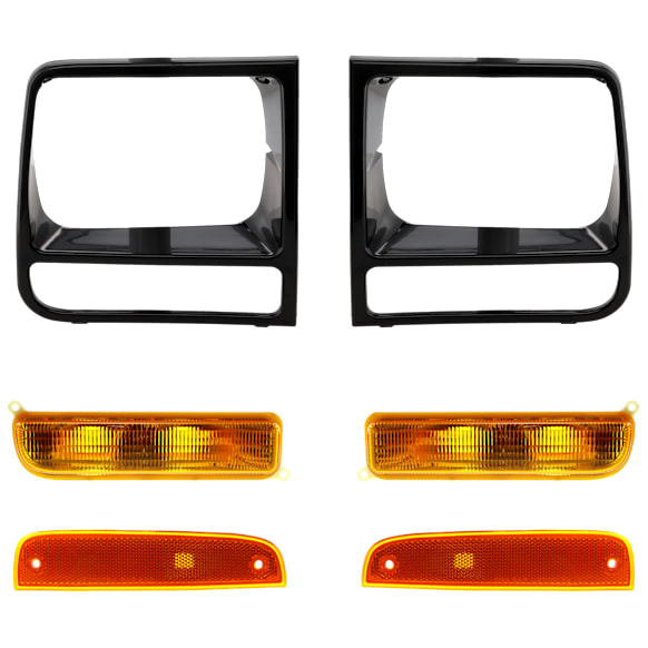 1999 Jeep Cherokee - 6-Piece Kit Driver and Passenger Side Headlight Door, Primed,  Includes (2) Headlight Door, (2) Side Marker, and (2) Turn Signal Light
