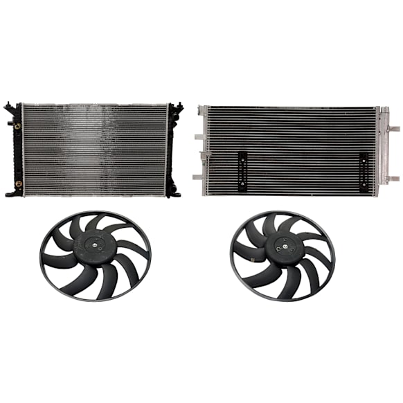 2011 Audi Q5 Premium Plus - 4-Piece Kit A/C Condenser, 2.0L 4Cyl,  Includes (1) A/C Condenser, (2) Cooling Fan Assembly, and (1) Radiator