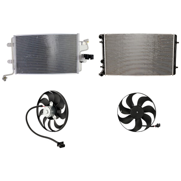 2004 Volkswagen Jetta - 4-Piece Kit A/C Condenser, 1.8L 4Cyl,  Includes (1) A/C Condenser, (2) Cooling Fan Assembly, and (1) Radiator